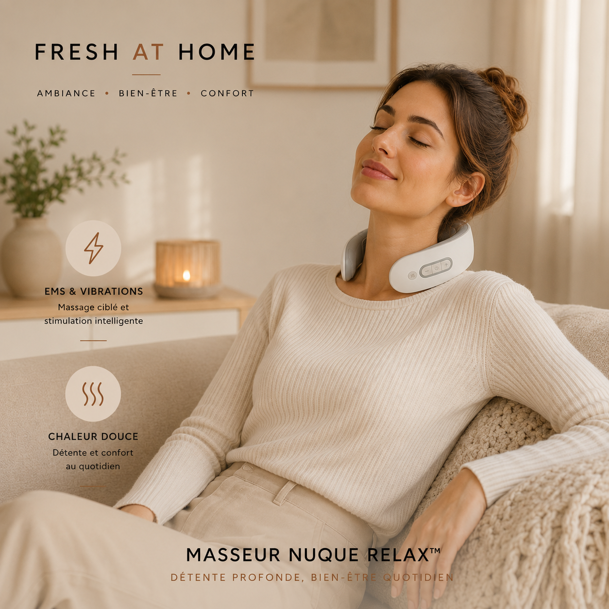 Personne utilisant le Masseur Nuque Relax Fresh At Home