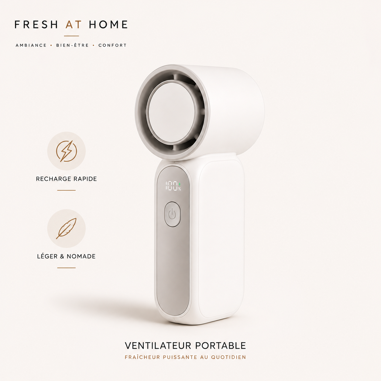 Ventilateur portable rechargeable USB-C Fresh At Home blanc